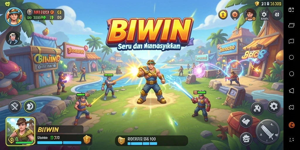 Screenshot gameplay BIWIN menampilkan aksi seru di level Arcade.