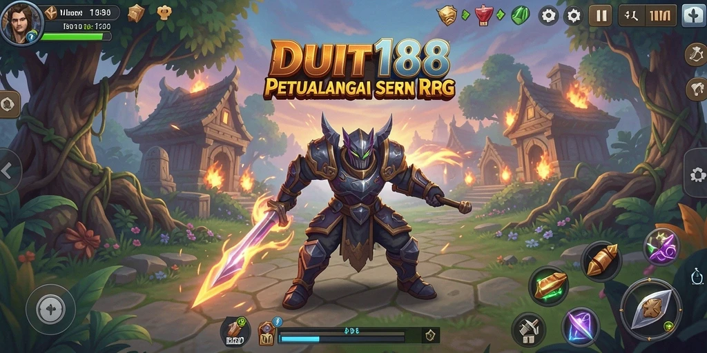 Screenshot utama menunjukkan aksi seru di dalam game RPG.