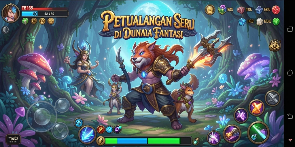 Screenshot gameplay FB168 menampilkan karakter utama menjelajahi dunia fantasi.