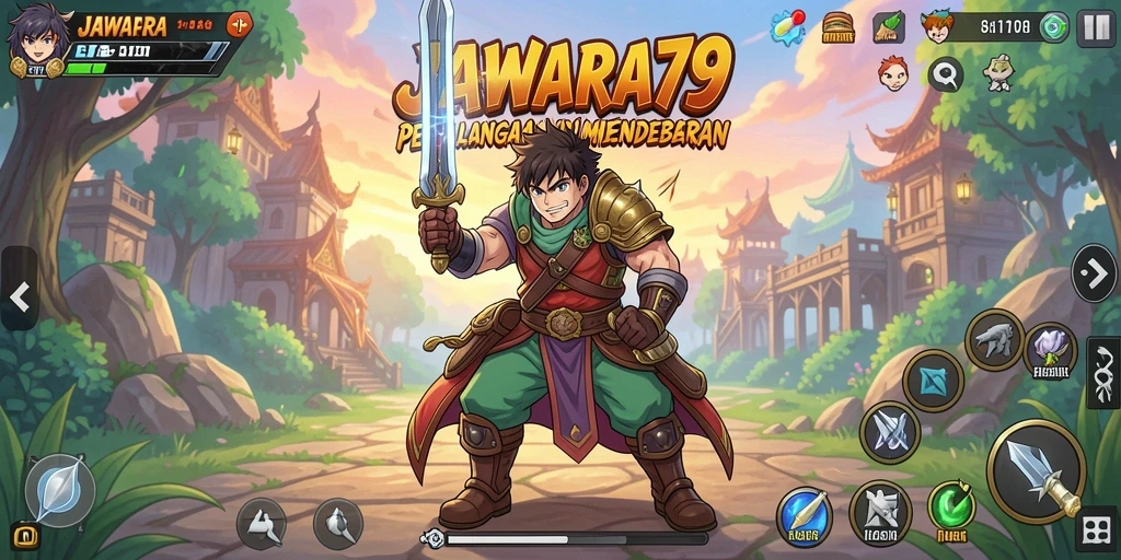 Tampilan gameplay seru dalam JAWARA79 yang penuh warna dan aksi.