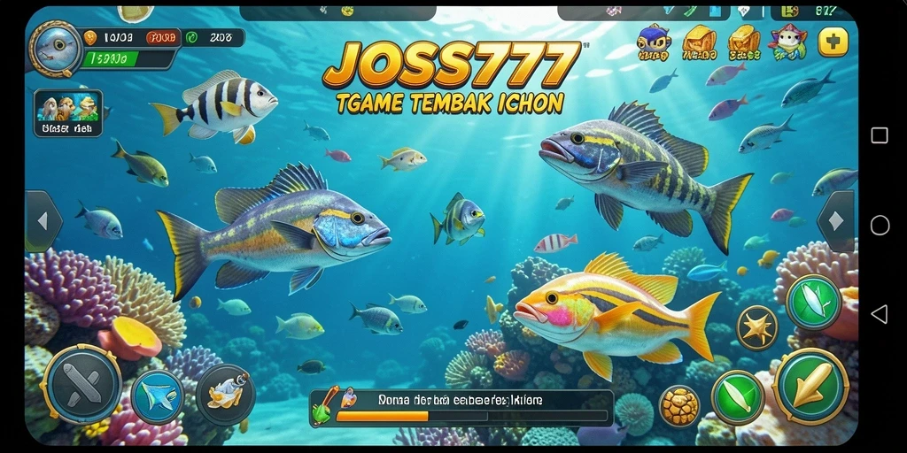 Tampilan gameplay seru JOSS777 saat menembak ikan.