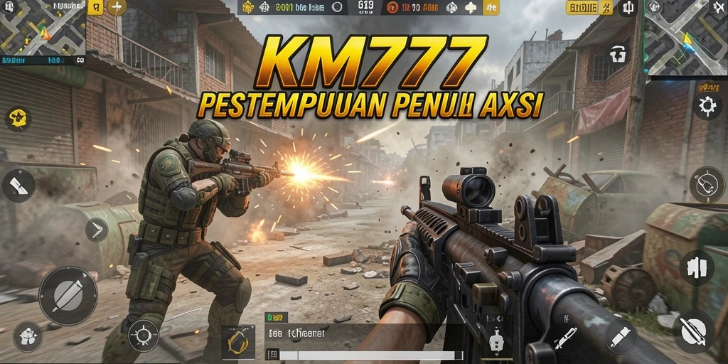 Screenshot gameplay KM777 yang menampilkan aksi pertempuran FPS yang mengasyikkan.