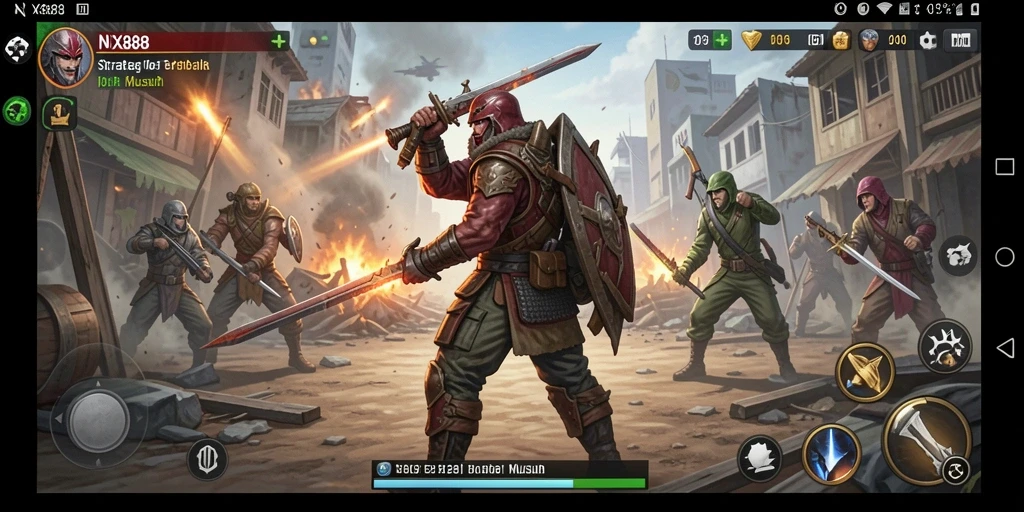 Tangkapan layar gameplay NX888 menunjukkan pertempuran taktis yang mendebarkan.